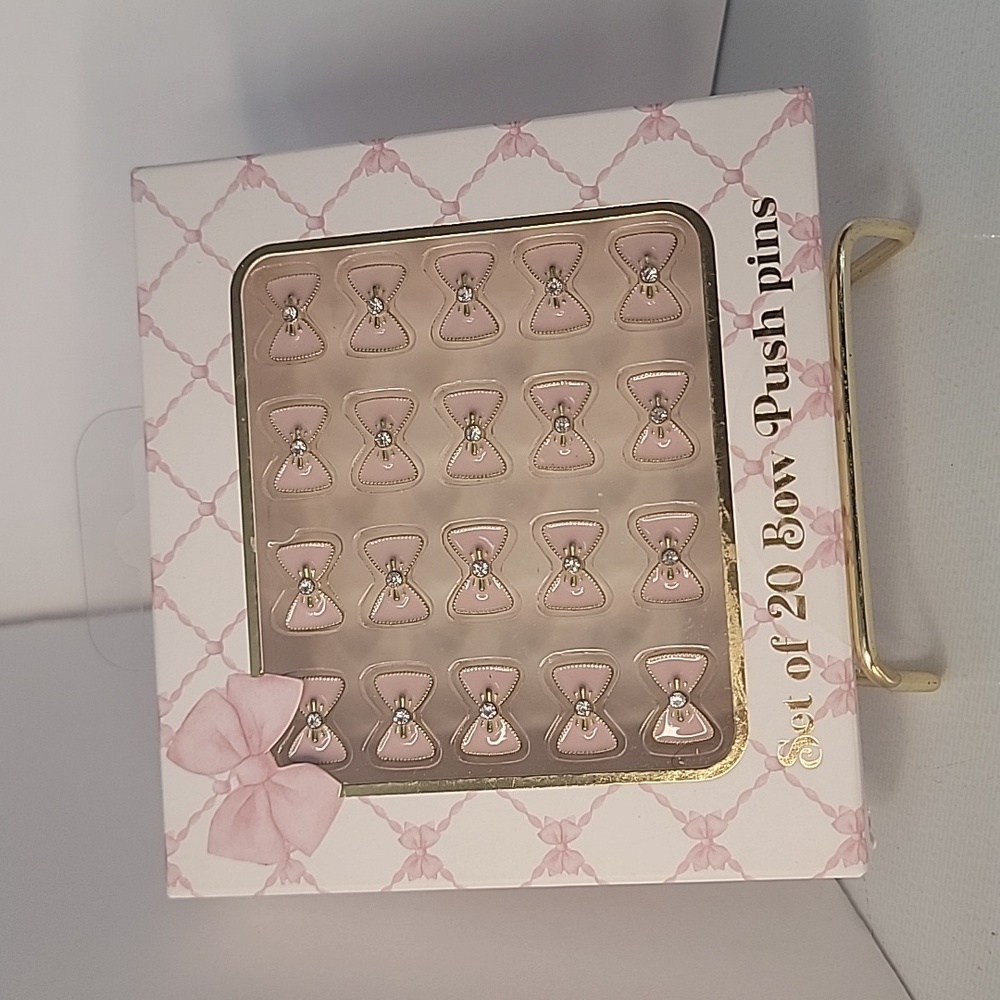 James Burke Collection Pink Bow Push Pins, New-in-Box